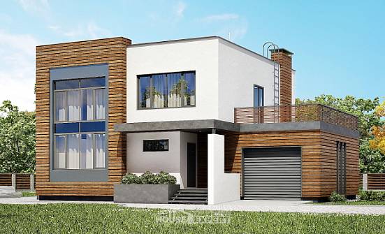 220-003-П Проект двухэтажного дома и гаражом, средний домик из газобетона Воронеж | Проекты домов от House Expert