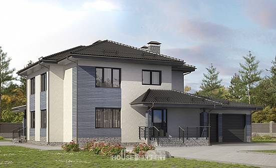 340-005-П Проект двухэтажного дома, гараж, красивый коттедж из блока Борисоглебск | Проекты домов от House Expert