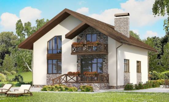 155-001-П Проект двухэтажного дома с мансардой, гараж, скромный домик из теплоблока Борисоглебск | Проекты домов от House Expert