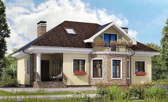 150-008-Л Проект двухэтажного дома с мансардой, компактный коттедж из газосиликатных блоков Острогожск | Проекты домов от House Expert