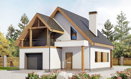 120-005-П Проект двухэтажного дома с мансардным этажом, гараж, простой загородный дом из газобетона Бобров | Проекты домов от House Expert