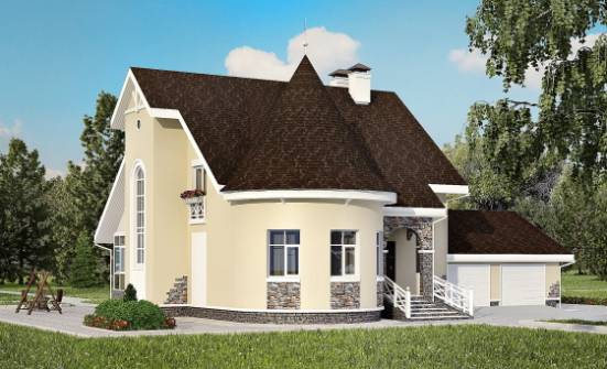 275-001-Л Проект двухэтажного дома мансардный этаж, гараж, современный коттедж из кирпича Борисоглебск | Проекты домов от House Expert