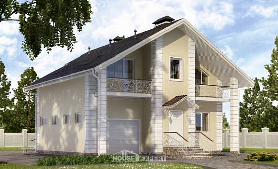 150-002-Л Проект двухэтажного дома с мансардой и гаражом, компактный коттедж из керамзитобетонных блоков Борисоглебск | Проекты домов от House Expert