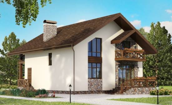 155-001-П Проект двухэтажного дома с мансардой, гараж, скромный домик из теплоблока Борисоглебск | Проекты домов от House Expert