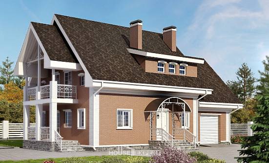 185-003-П Проект двухэтажного дома с мансардой, гараж, уютный коттедж из твинблока Россошь | Проекты домов от House Expert