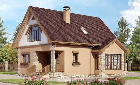 140-002-П Проект двухэтажного дома мансардой, простой коттедж из поризованных блоков Лиски | Проекты домов от House Expert