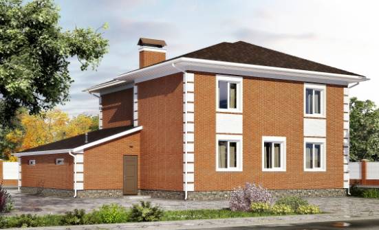 220-004-Л Проект двухэтажного дома и гаражом, просторный загородный дом из кирпича Россошь | Проекты домов от House Expert
