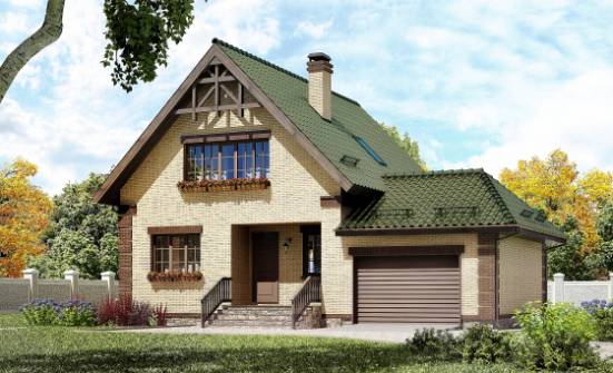 160-007-П Проект двухэтажного дома с мансардой и гаражом, классический коттедж из газобетона Россошь | Проекты домов от House Expert