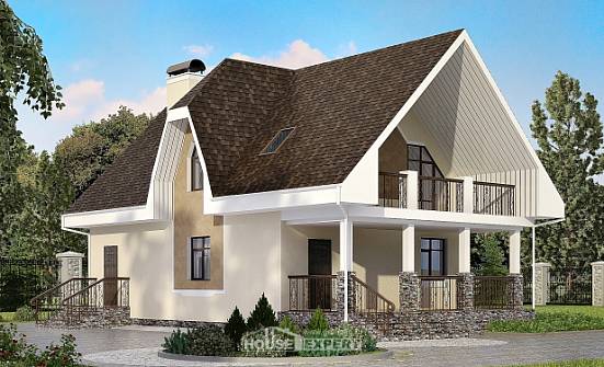 125-001-Л Проект двухэтажного дома с мансардой, недорогой коттедж из теплоблока Россошь | Проекты домов от House Expert