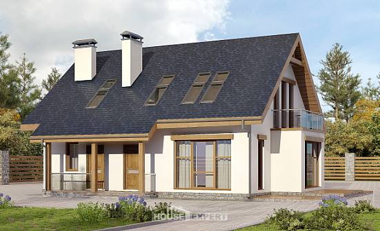 155-012-П Проект двухэтажного дома мансардой, бюджетный загородный дом из арболита Павловск | Проекты домов от House Expert