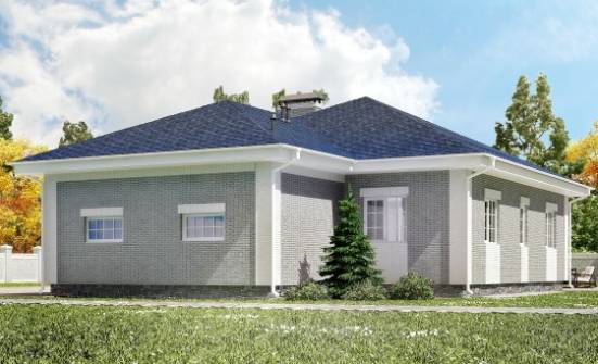 130-002-П Проект одноэтажного дома и гаражом, простой коттедж из арболита Бобров | Проекты домов от House Expert