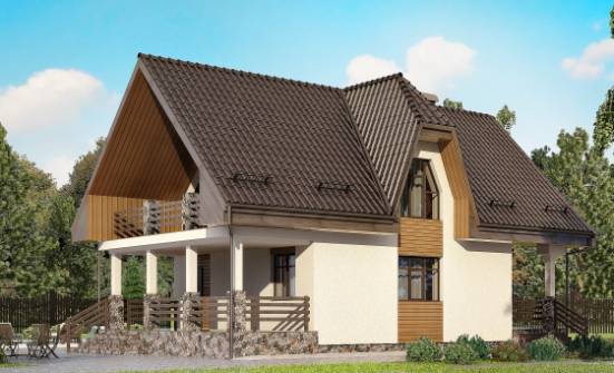 150-001-Л Проект двухэтажного дома с мансардой и гаражом, уютный домик из газобетона Павловск | Проекты домов от House Expert