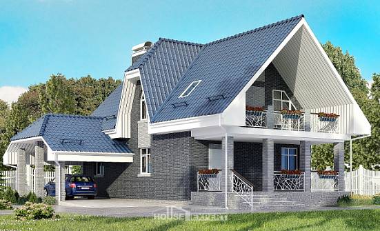 125-002-Л Проект двухэтажного дома мансардный этаж, гараж, недорогой дом из теплоблока Борисоглебск | Проекты домов от House Expert