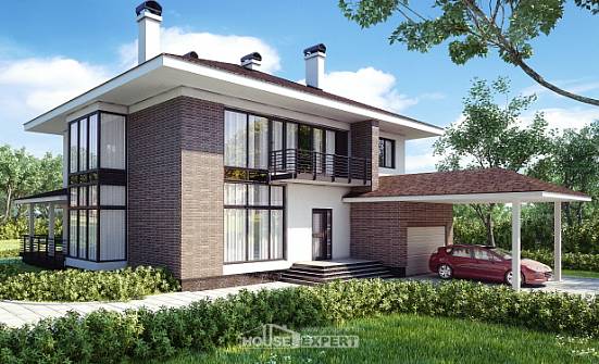 340-001-П Проект двухэтажного дома и гаражом, просторный дом из кирпича Лиски | Проекты домов от House Expert