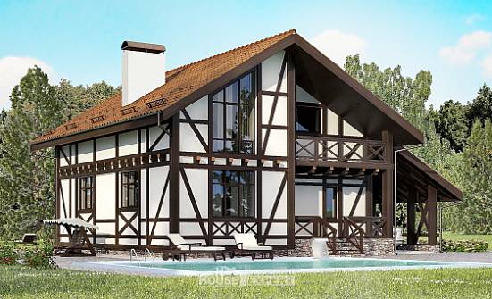 155-002-П Проект двухэтажного дома с мансардой, гараж, компактный загородный дом из керамзитобетонных блоков Борисоглебск | Проекты домов от House Expert