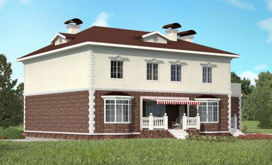 380-001-Л Проект двухэтажного дома и гаражом, современный коттедж из кирпича Россошь | Проекты домов от House Expert