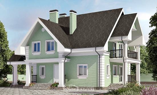 140-003-Л Проект двухэтажного дома мансардой и гаражом, бюджетный домик из арболита Бобров | Проекты домов от House Expert