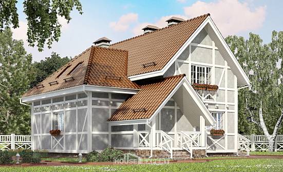 160-003-Л Проект двухэтажного дома с мансардой, компактный дом из блока Борисоглебск | Проекты домов от House Expert