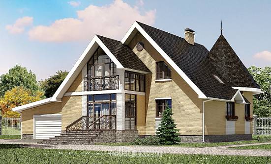 250-001-Л Проект двухэтажного дома с мансардой, гараж, уютный дом из теплоблока Борисоглебск | Проекты домов от House Expert