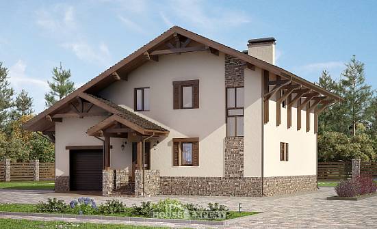 190-007-Л Проект двухэтажного дома с мансардным этажом и гаражом, средний домик из кирпича Борисоглебск | Проекты домов от House Expert