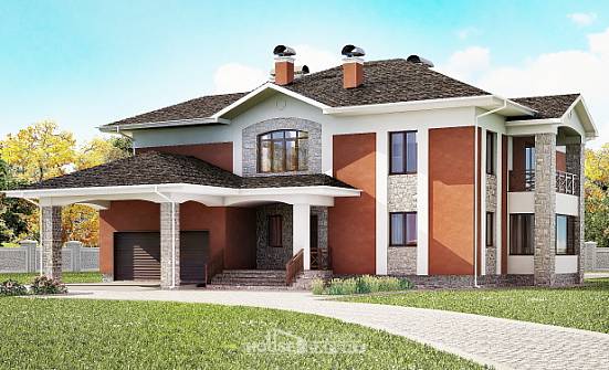 400-002-Л Проект двухэтажного дома и гаражом, просторный коттедж из кирпича Павловск | Проекты домов от House Expert
