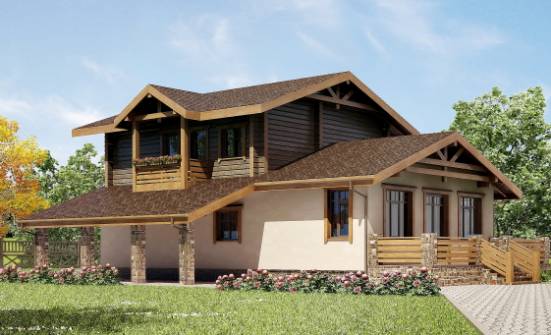 170-004-П Проект двухэтажного дома с мансардой, гараж, бюджетный коттедж из арболита из дерева Лиски | Проекты домов от House Expert