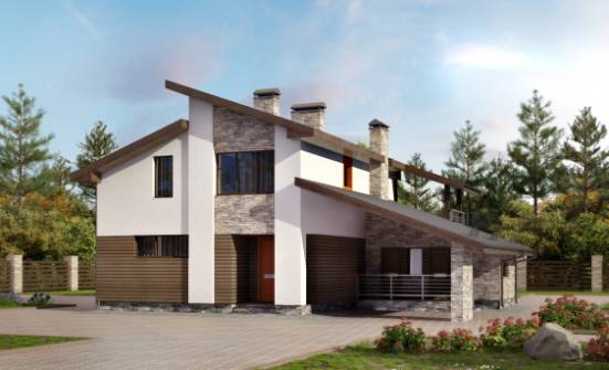 200-010-П Проект двухэтажного дома с мансардой и гаражом, средний коттедж из газобетона Острогожск | Проекты домов от House Expert