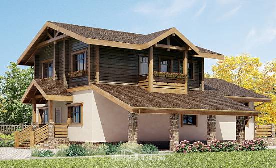 170-004-П Проект двухэтажного дома с мансардой, гараж, бюджетный коттедж из арболита из дерева Лиски | Проекты домов от House Expert