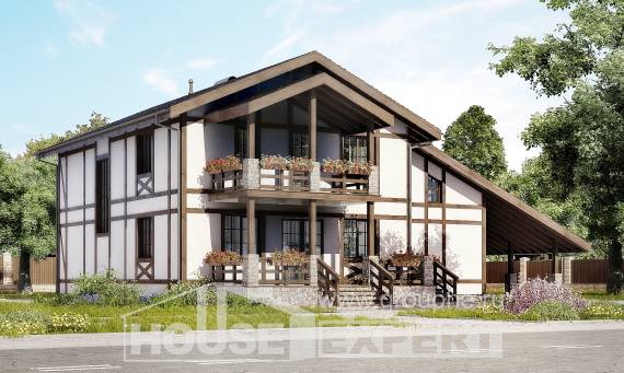 250-002-Л Проект двухэтажного дома мансардой, гараж, просторный домик из кирпича Лиски, House Expert