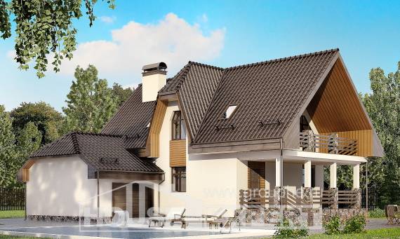 150-001-Л Проект двухэтажного дома с мансардой, гараж, бюджетный домик из бризолита, Россошь