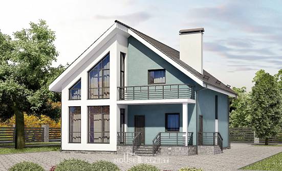 170-006-П Проект двухэтажного дома с мансардным этажом, бюджетный домик из блока, Бобров