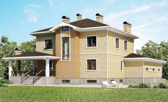 350-002-Л Проект трехэтажного дома и гаражом, современный домик из кирпича, Лиски