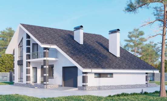 190-008-П Проект двухэтажного дома мансардой и гаражом, красивый дом из газобетона Острогожск | Проекты домов от House Expert