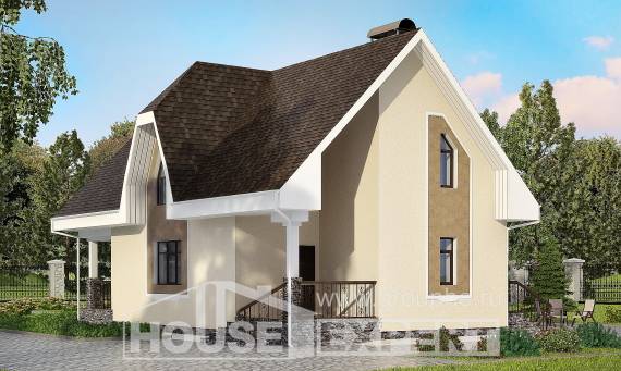 125-001-Л Проект двухэтажного дома мансардой, доступный коттедж из арболита Павловск, House Expert