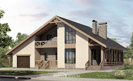 265-001-Л Проект двухэтажного дома с мансардой и гаражом, большой дом из газосиликатных блоков Россошь | Проекты домов от House Expert