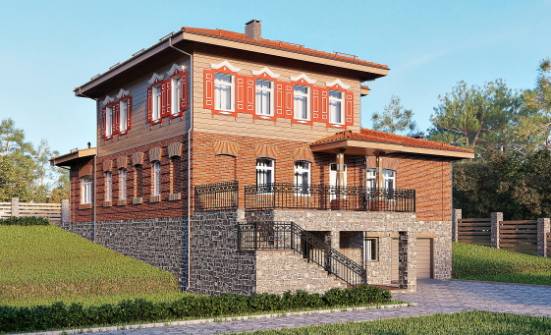380-002-Л Проект трехэтажного дома и гаражом, современный домик из кирпича Борисоглебск | Проекты домов от House Expert