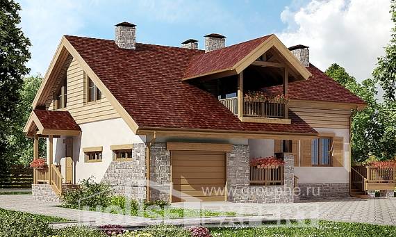 165-002-П Проект двухэтажного дома с мансардным этажом, гараж, бюджетный коттедж из бризолита Бобров, House Expert