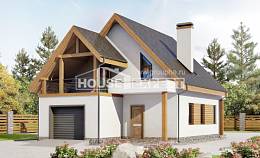 120-005-П Проект двухэтажного дома с мансардным этажом, гараж, недорогой загородный дом из газосиликатных блоков, Россошь