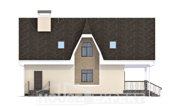 125-001-Л Проект двухэтажного дома с мансардой, скромный коттедж из поризованных блоков Павловск, House Expert