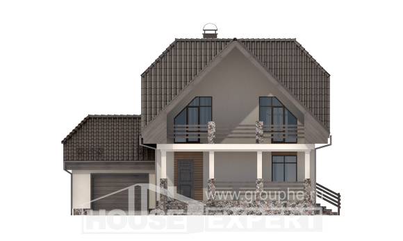 150-001-Л Проект двухэтажного дома с мансардным этажом и гаражом, бюджетный загородный дом из керамзитобетонных блоков, Павловск