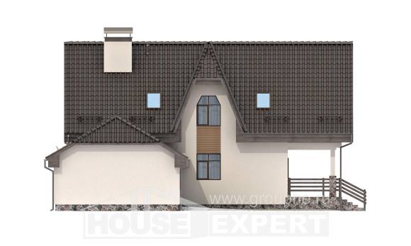 150-001-Л Проект двухэтажного дома с мансардой и гаражом, классический коттедж из керамзитобетонных блоков, Лиски