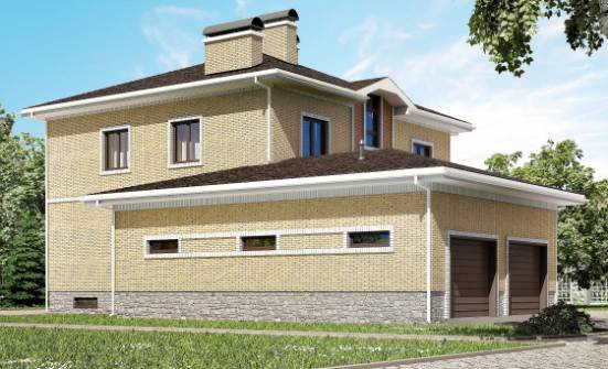 350-002-Л Проект трехэтажного дома и гаражом, современный домик из кирпича, Лиски