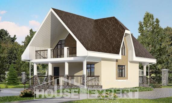 125-001-Л Проект двухэтажного дома с мансардой, современный загородный дом из поризованных блоков Павловск, House Expert