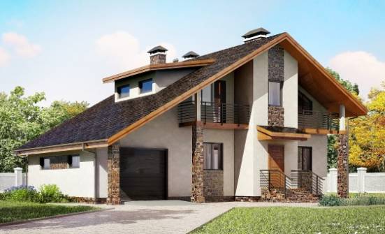 180-008-Л Проект двухэтажного дома с мансардой и гаражом, красивый коттедж из твинблока, Россошь
