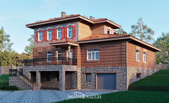 380-002-Л Проект трехэтажного дома и гаражом, современный домик из кирпича Борисоглебск | Проекты домов от House Expert