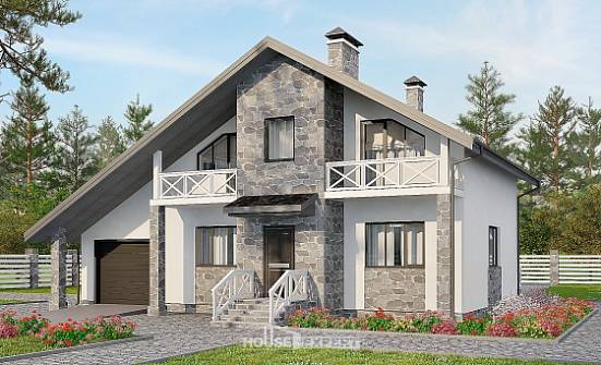 180-017-Л Проект двухэтажного дома мансардой, гараж, уютный загородный дом из поризованных блоков Лиски | Проекты домов от House Expert