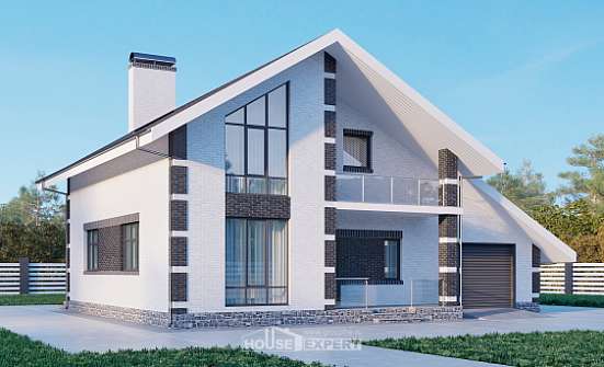 190-008-П Проект двухэтажного дома мансардой и гаражом, красивый дом из газобетона Острогожск | Проекты домов от House Expert
