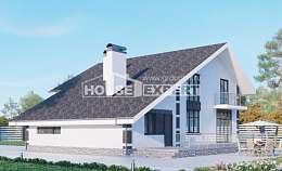 190-008-П Проект двухэтажного дома мансардой и гаражом, классический домик из арболита, Бобров