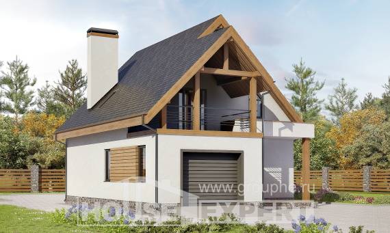 120-005-П Проект двухэтажного дома с мансардой, гараж, бюджетный коттедж из пеноблока, Павловск