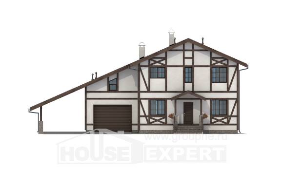250-002-Л Проект двухэтажного дома с мансардой и гаражом, простой загородный дом из кирпича Бобров, House Expert
